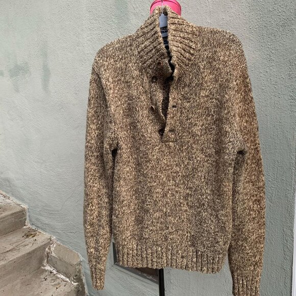 Polo by Ralph Lauren Marled Pullover Sweater Henley Fisherman Green Casual Men M - Picture 2 of 7